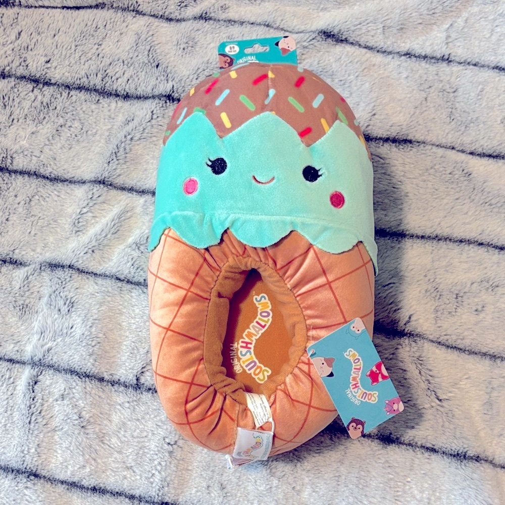 Squishmallows Ice Cream Cone Slippers - Teal and Tan